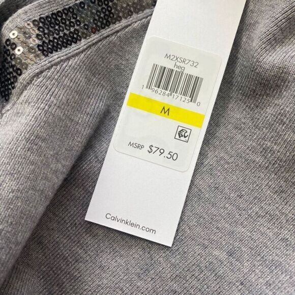 Calvin Klein Women's Shirt V-Neck Long Sleeve Sequin Collared Gray Size M New - Picture 5 of 14